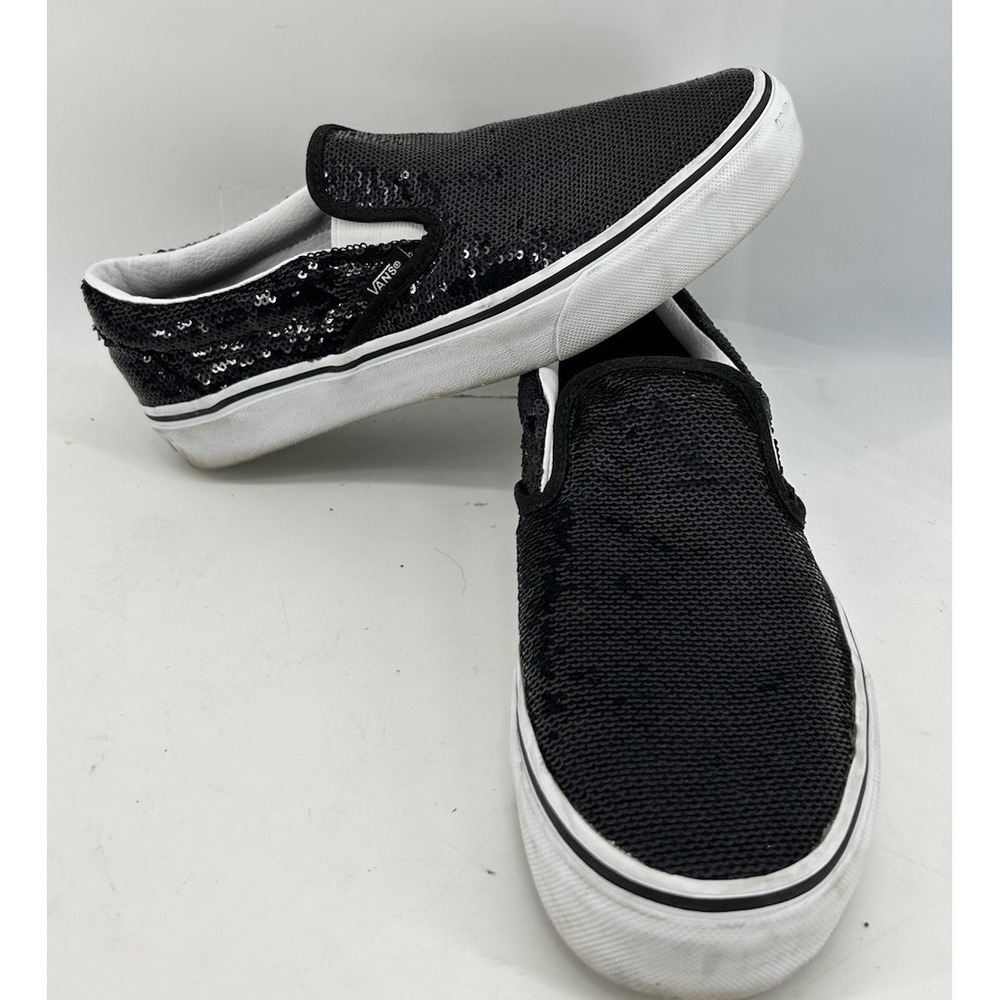 Vans Classic Slip On Micro Sequins Sneakers Black Men's Size 6.5 Women's Size 8